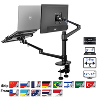 OL-3L aluminiowa wysokość regulowany pulpit podwójne ramię 17-32 cal uchwyt monitora + 12-17 cal uchwyt na laptopa stojak pełnoekranowy ramię montażowe 1